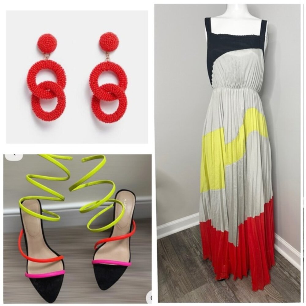 GRACIA COLOR BLOCK MAXI DRESS W/ SIDE  SLIT PRELOVED-LARGE